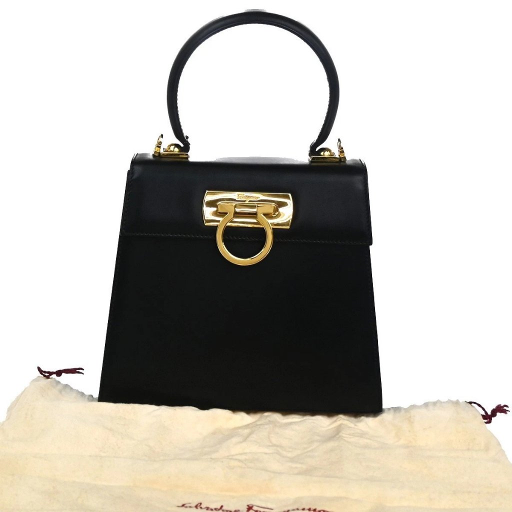 Salvatore Ferragamo Gancini Mini Hand Bag Leather Black 65ta484